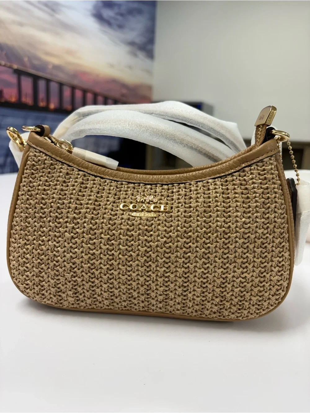 Coach Woven Saddle Shoulder Bag in Tan
